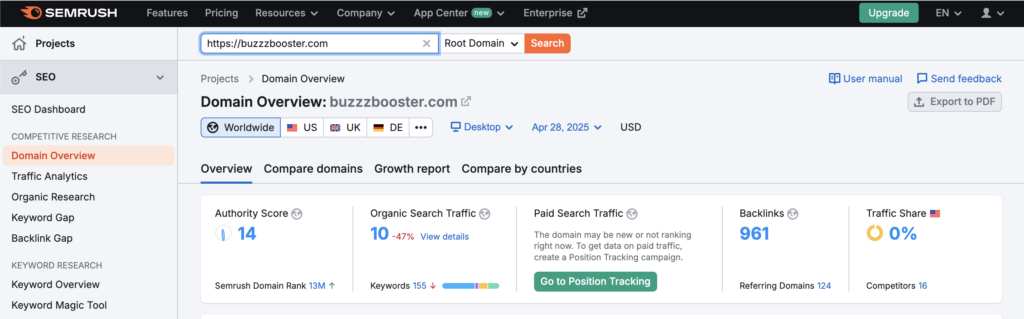 Screenshot image of Semrush tool